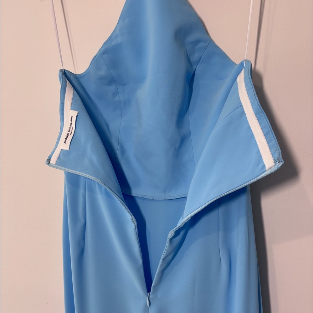 Amanda Uprichard Revolve Queen Pacific Blue Halter Neck Slit Sheath Gown Small - Picture 8 of 9